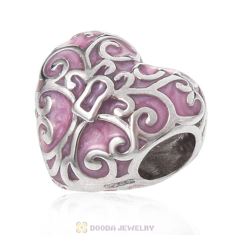 925 Sterling Silver Butterfly Heart Pink Charm Bead