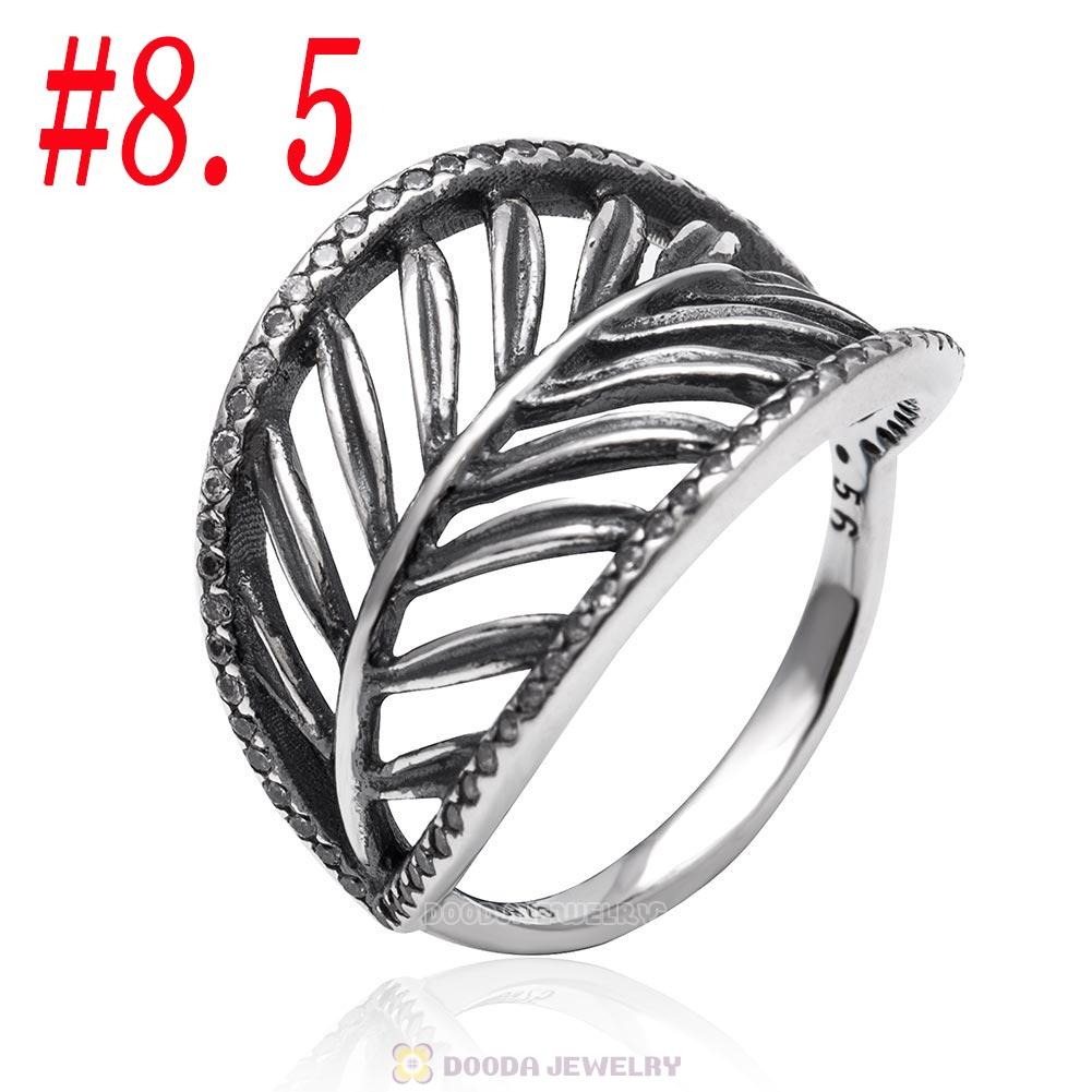 925 Sterling Silver Leave Ring with Clear CZ