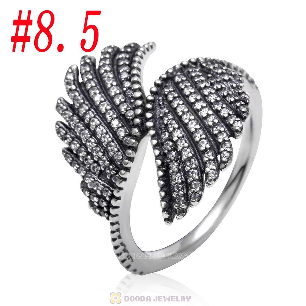 925 Sterling Silver Majestic Feathers Ring with Clear CZ
