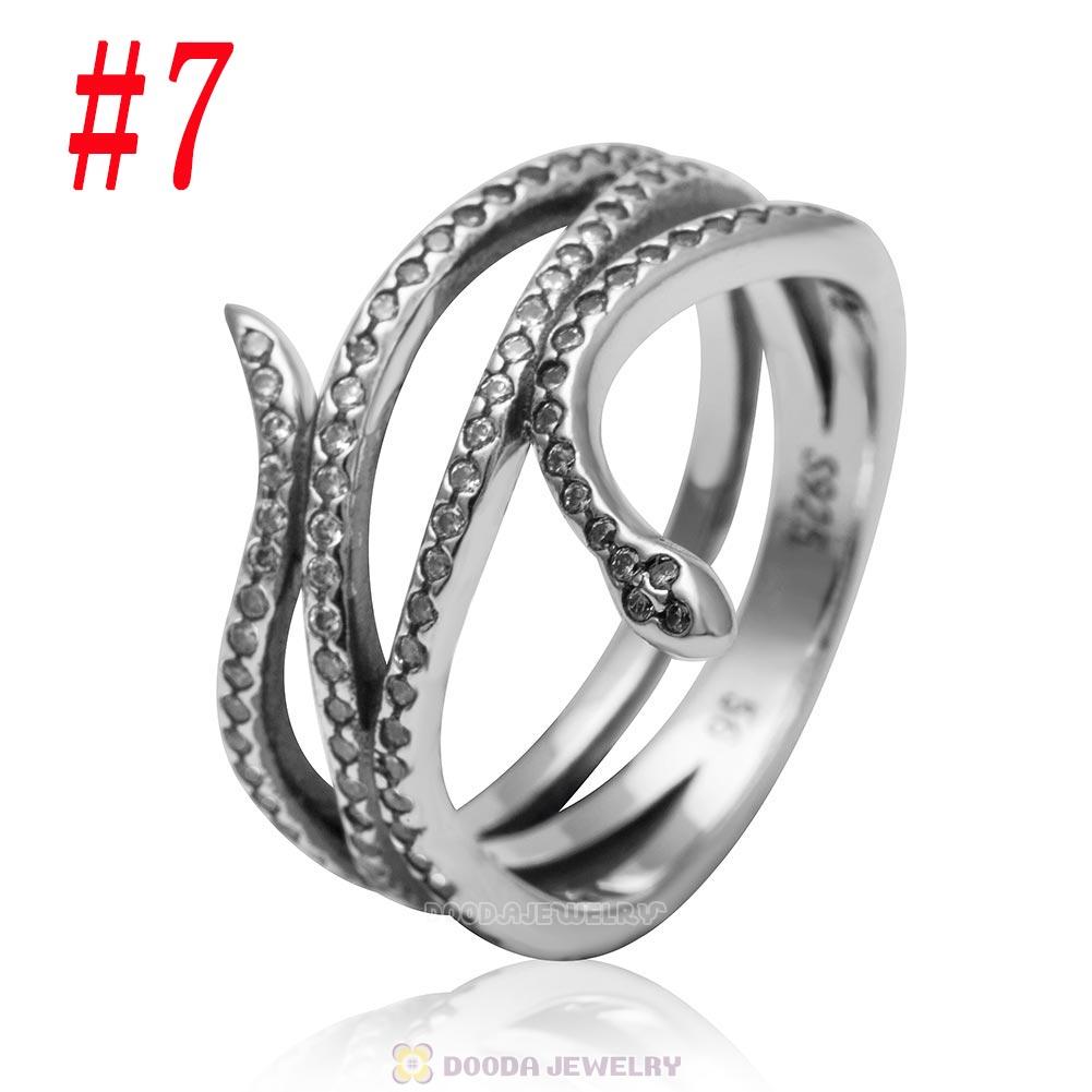 925 Sterling Silver Snake Ring with Clear CZ