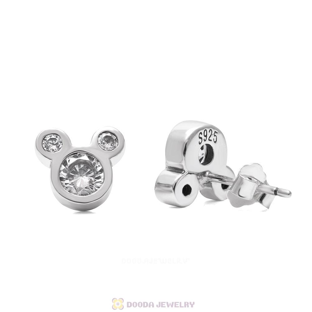 Dazzling Mickey Earrings with Clear CZ 925 Sterling Silver