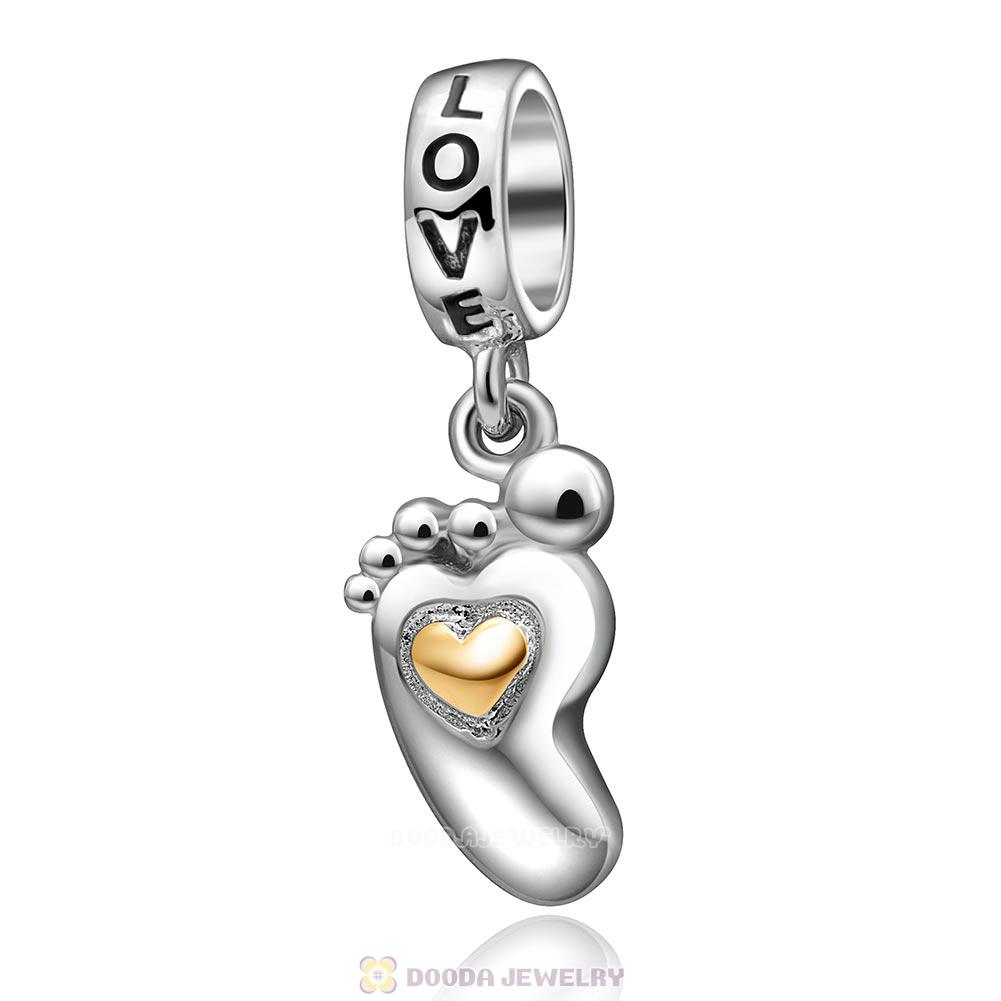 925 Sterling Silver Love Baby Footprint Charm Pendant