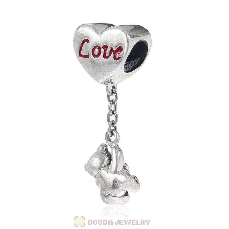 925 Sterling Silver Bear with Love Charms