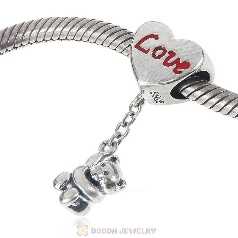 925 Sterling Silver Bear with Love Charms