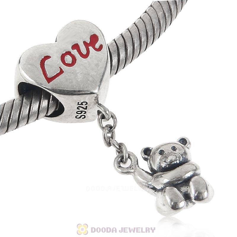 925 Sterling Silver Bear with Love Charms