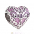 925 Sterling Silver Butterfly Heart Pink Charm Bead
