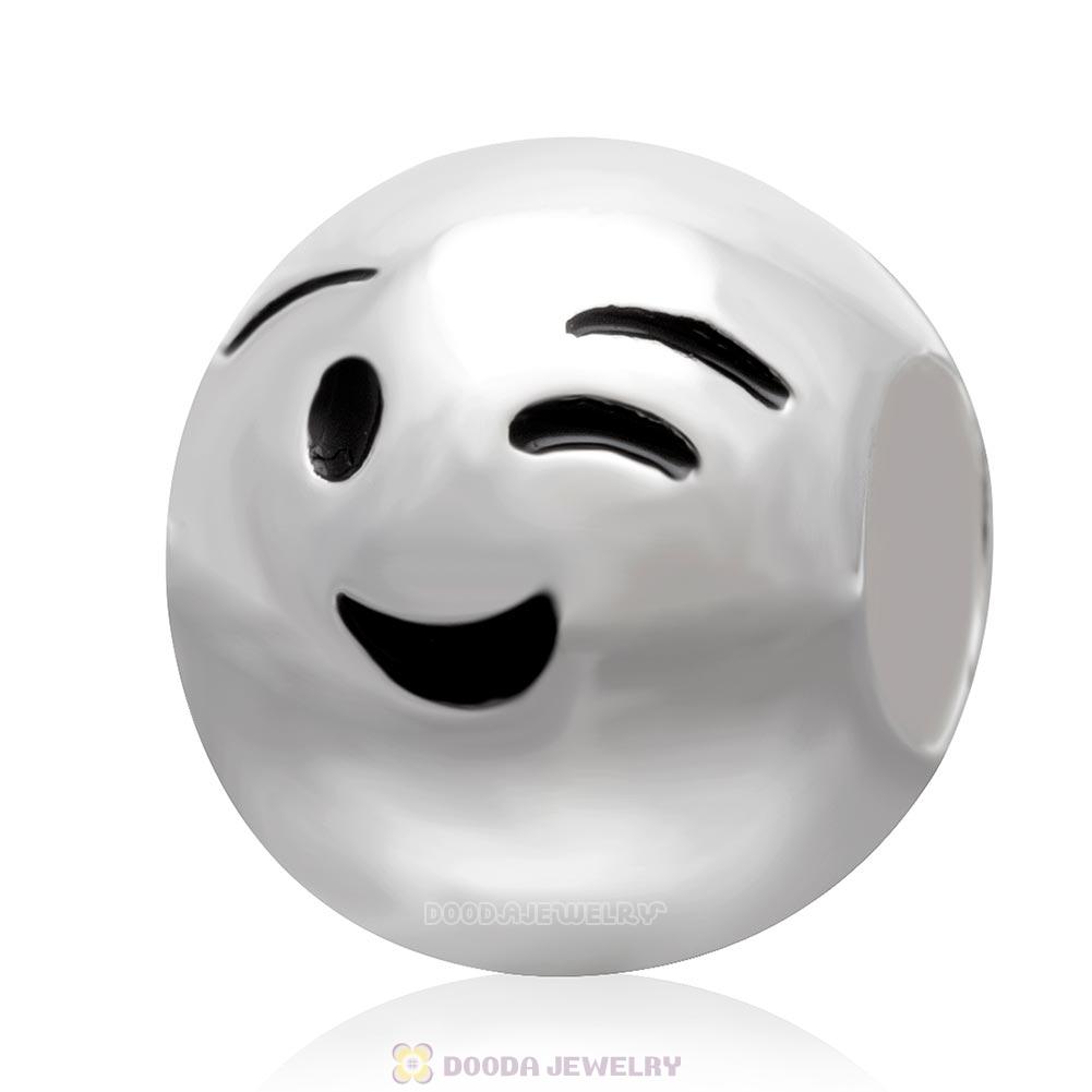 925 Sterling Silver QQ Emoji Wink Face Beads