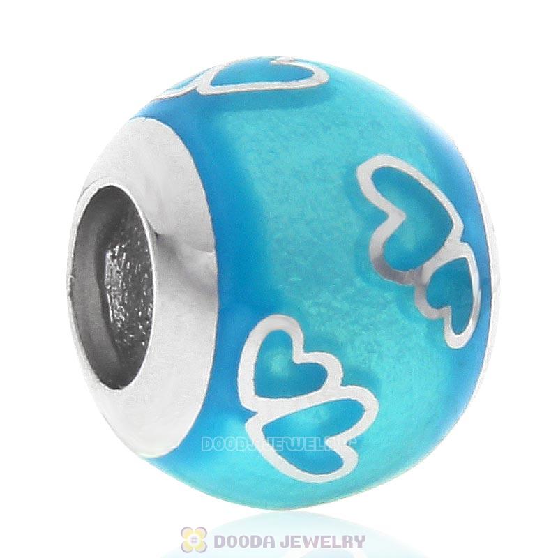 925 Sterling Silver Blue Enamel Love Charm Bead