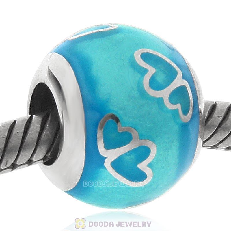 925 Sterling Silver Blue Enamel Love Charm Bead