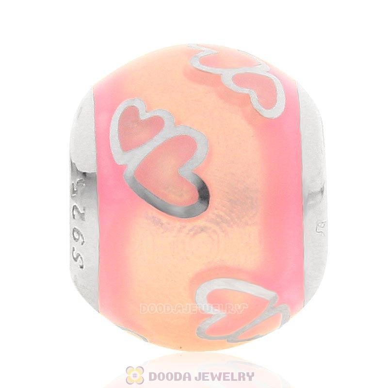 925 Sterling Silver Pink Enamel Love Charm Bead