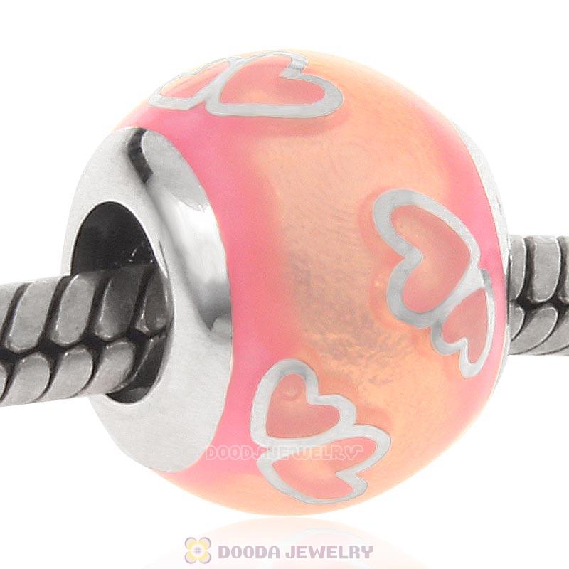 925 Sterling Silver Pink Enamel Love Charm Bead