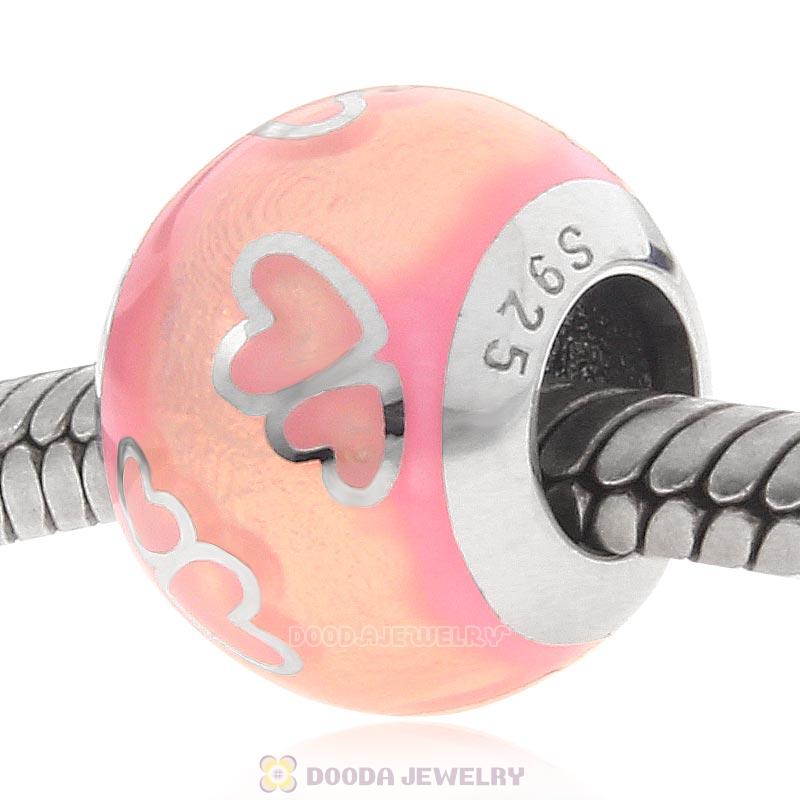 925 Sterling Silver Pink Enamel Love Charm Bead