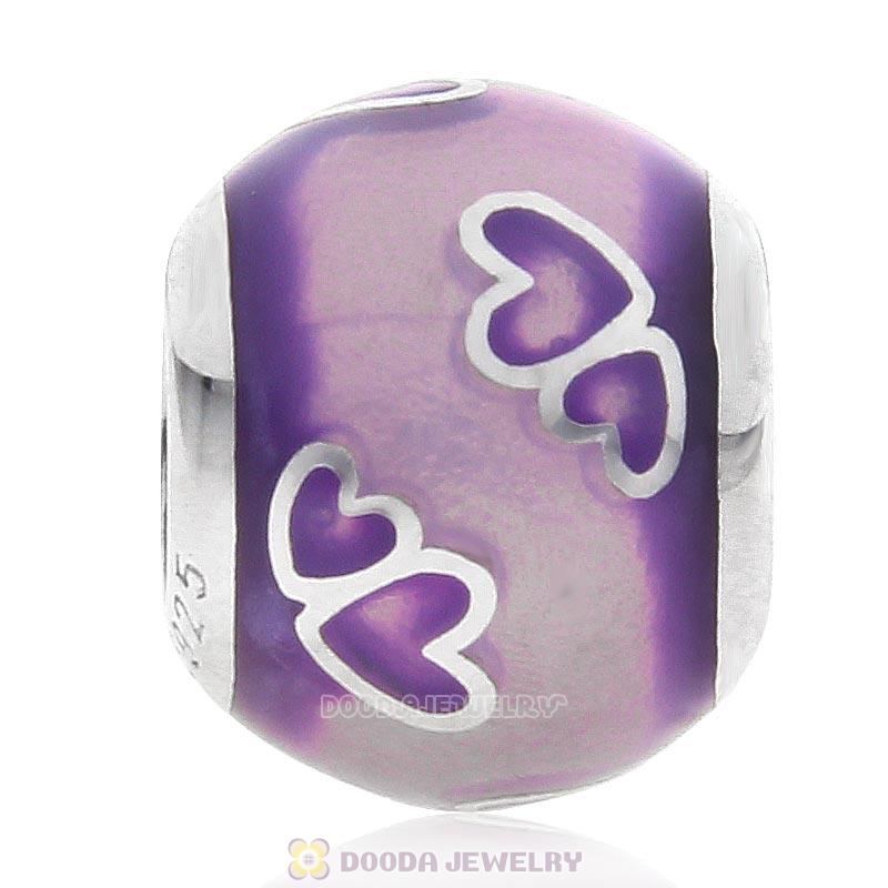 925 Sterling Silver Purple Enamel Love Charm Bead