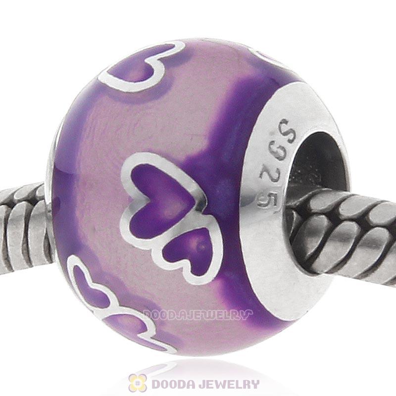 925 Sterling Silver Purple Enamel Love Charm Bead