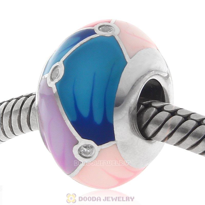 925 Sterling Silver Colorful Enamel Charm Bead with CZ