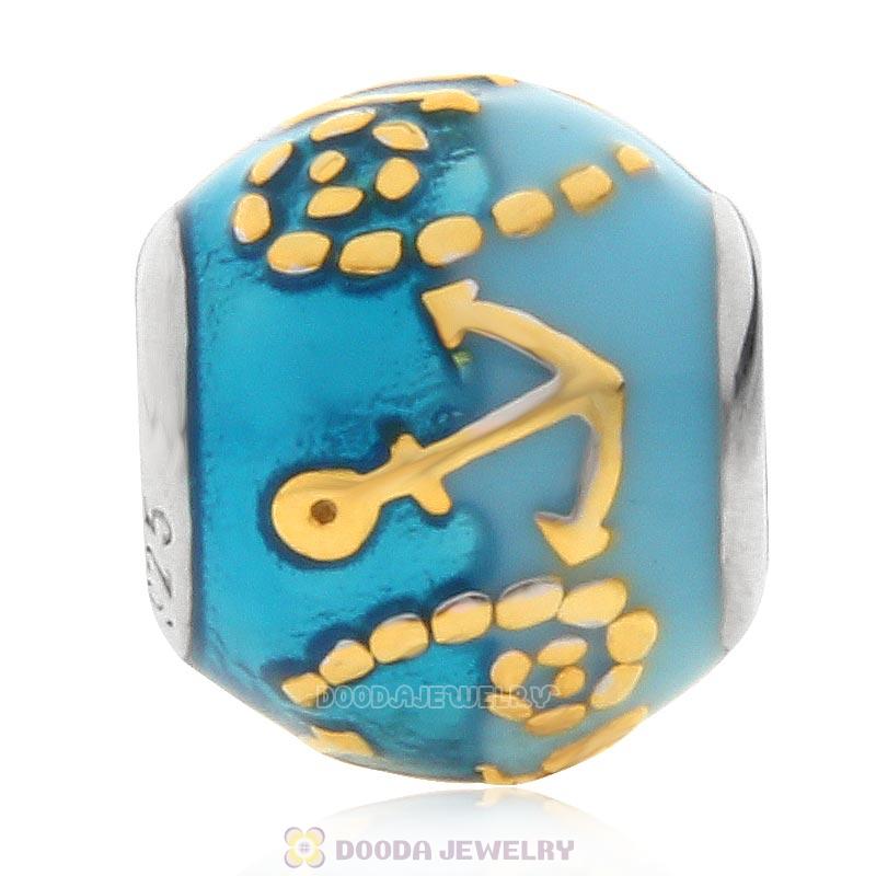 925 Sterling Silver Anchor and Rope Charm Bead