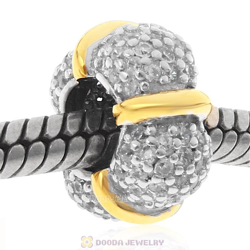 925 Sterling Silver Spacer Charm Bead with Clear CZ