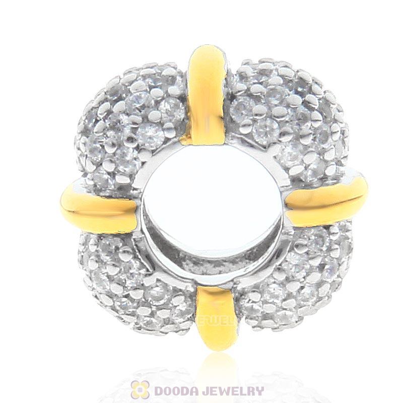925 Sterling Silver Spacer Charm Bead with Clear CZ