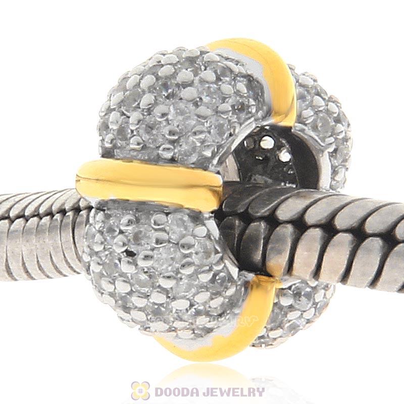 925 Sterling Silver Spacer Charm Bead with Clear CZ