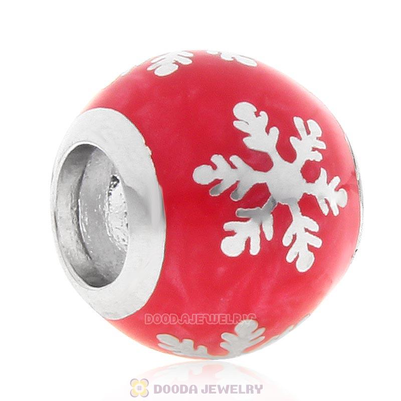925 Sterling Silver Xmas Snowflake Bead with Red Enamel