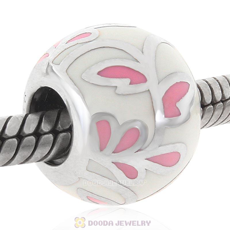 925 Sterling Silver White Enamel Leave Charm Bead