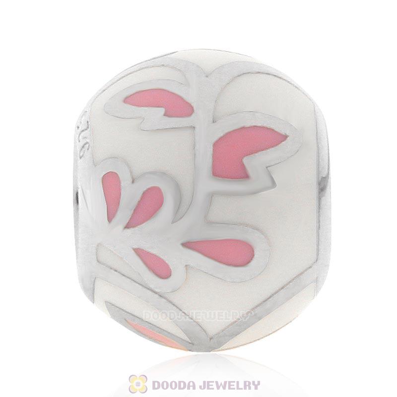 925 Sterling Silver White Enamel Leave Charm Bead