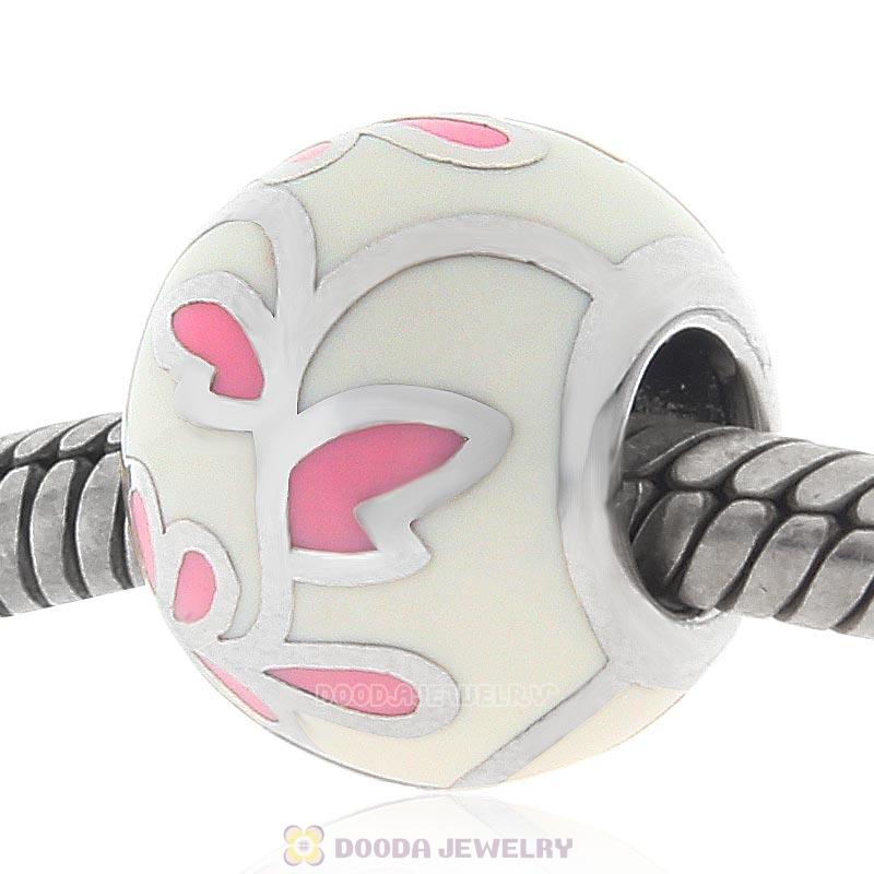 925 Sterling Silver White Enamel Leave Charm Bead