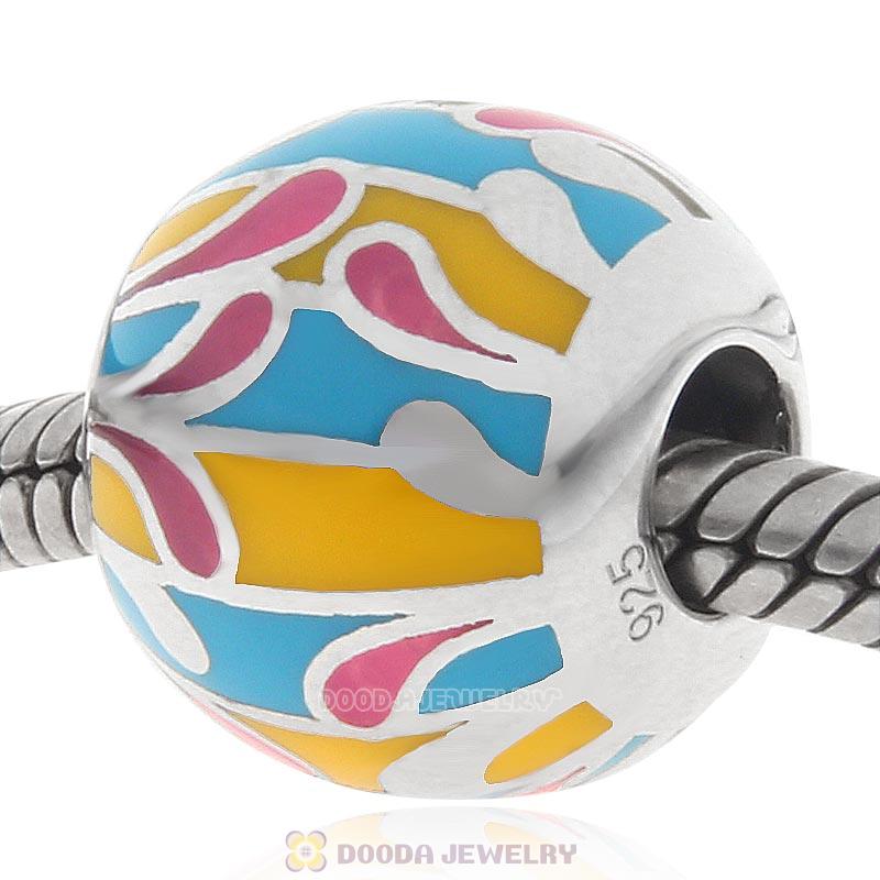 925 Sterling Silver Round Ball Colorful Enamel Charm Bead