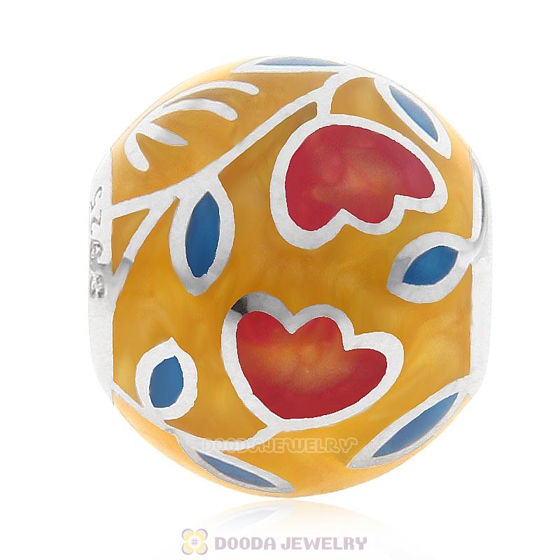 925 Sterling Silver Tulip Enamel Charm Round Ball Bead