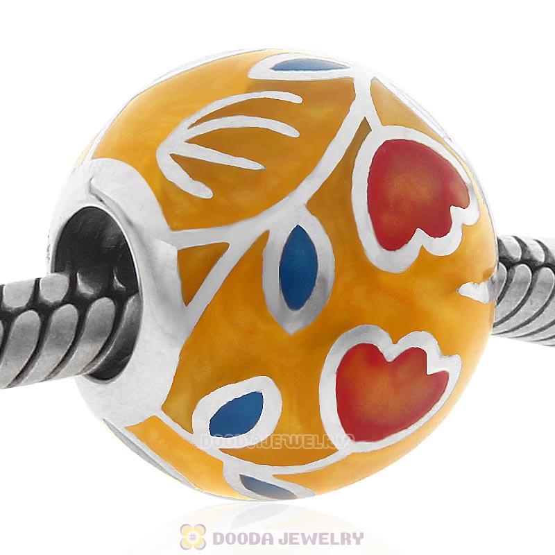 925 Sterling Silver Tulip Enamel Charm Round Ball Bead