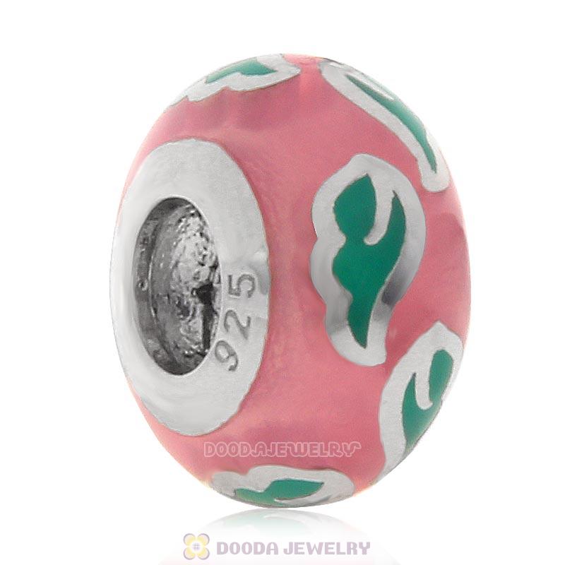 925 Sterling Silver European Style Pink Enamel Bead