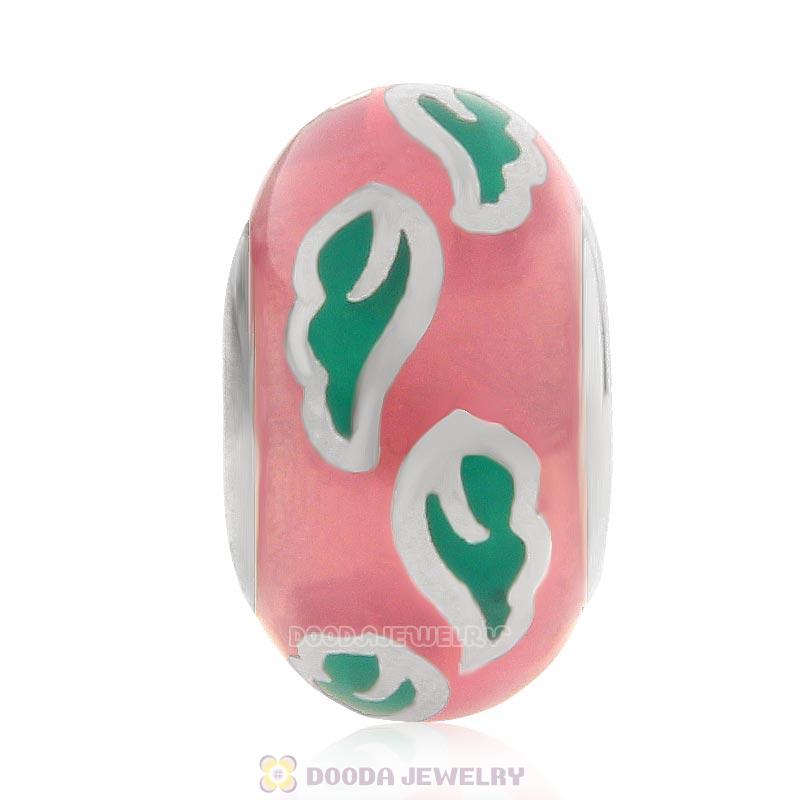 925 Sterling Silver European Style Pink Enamel Bead