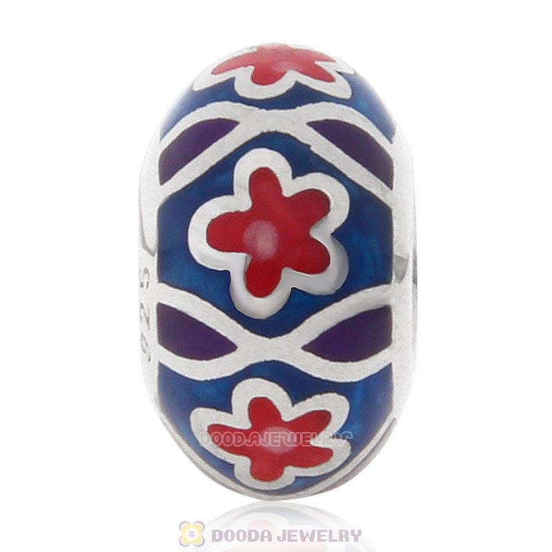 925 Sterling Silver European Style Red Star Enamel Bead