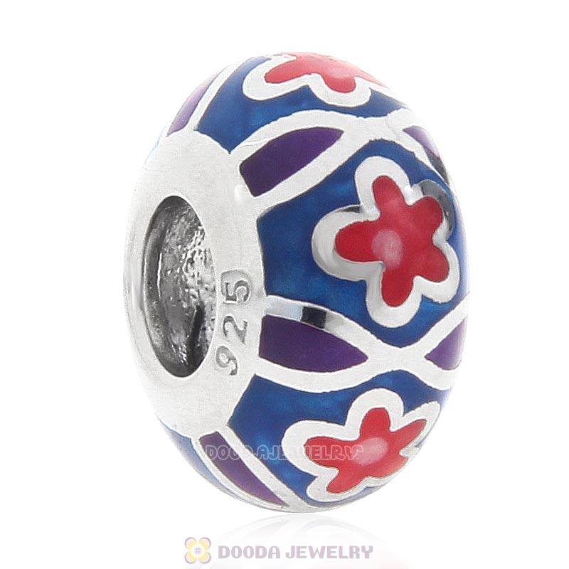 925 Sterling Silver European Style Red Star Enamel Bead