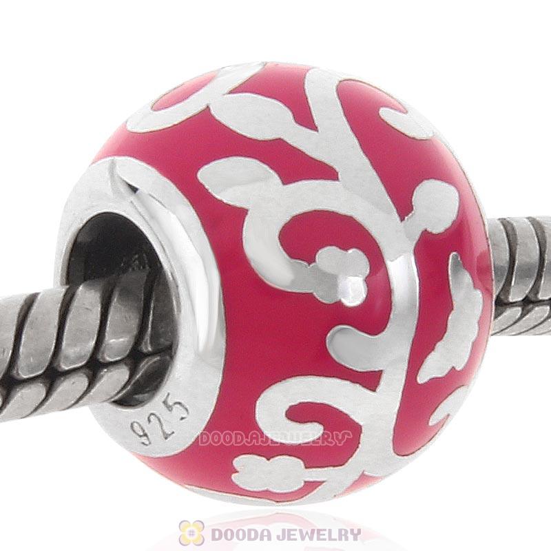 925 Sterling Silver European Style Swirl Red Enamel Bead
