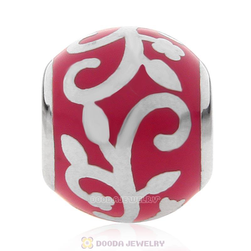 925 Sterling Silver European Style Swirl Red Enamel Bead