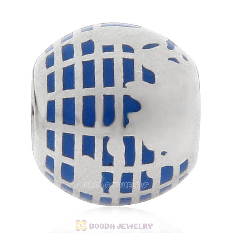 925 Sterling Silver Blue Enamel Globe Bead