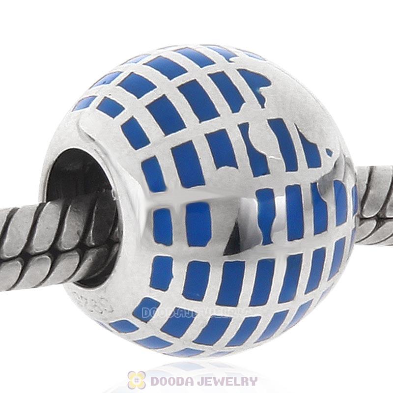 925 Sterling Silver Blue Enamel Globe Bead