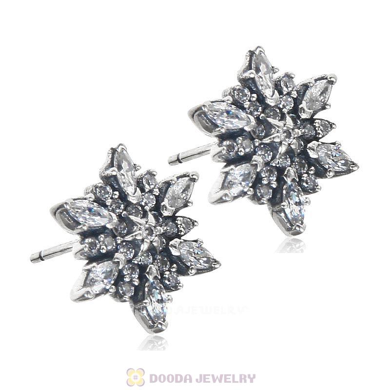 Sparkling Snowflake Earrings with Clear CZ 925 Sterling Silver
