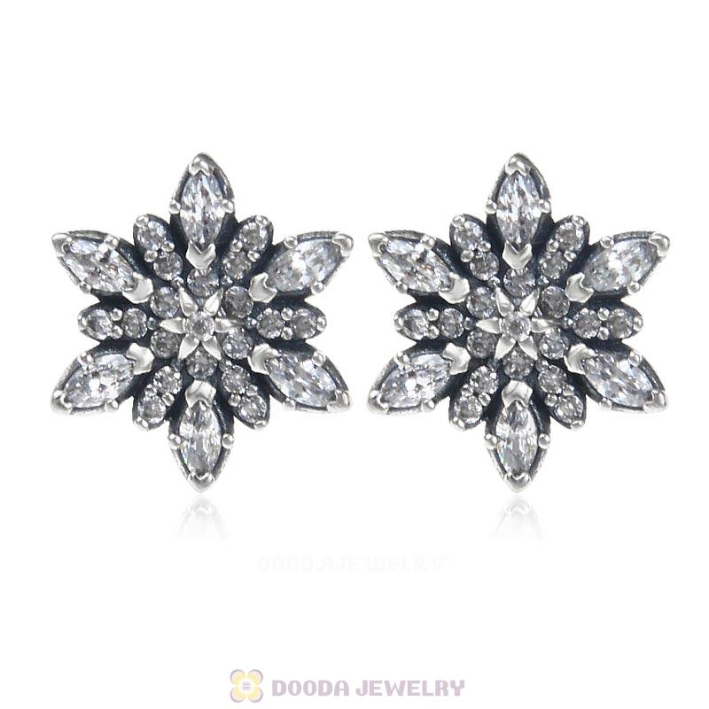 Sparkling Snowflake Earrings with Clear CZ 925 Sterling Silver
