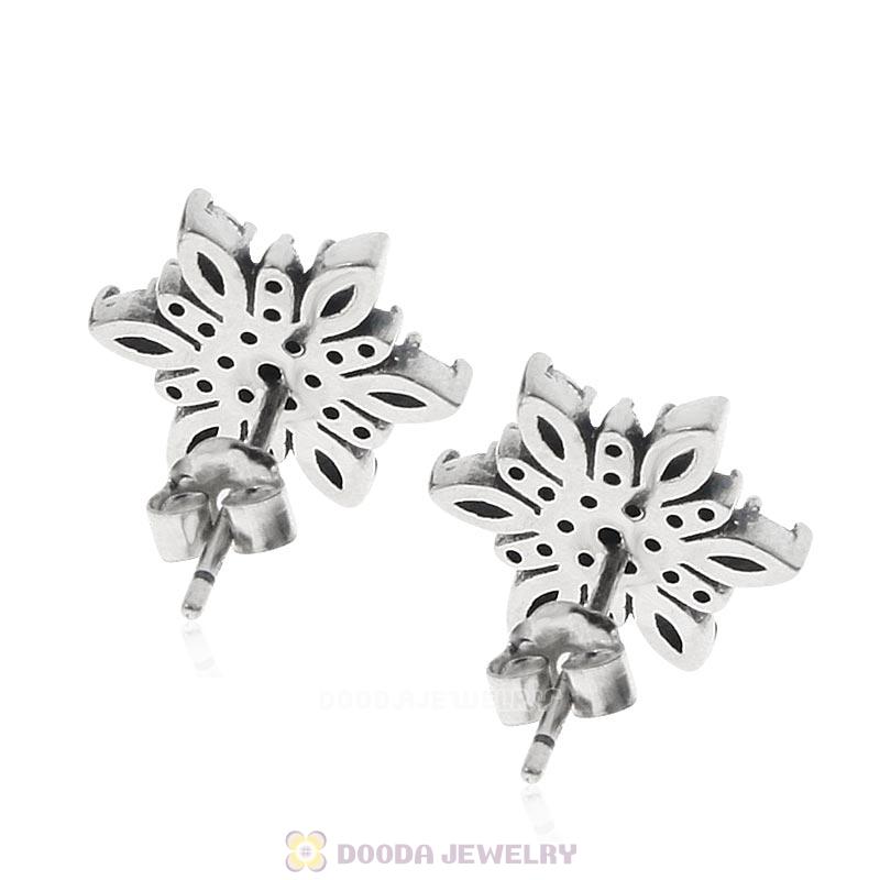 Sparkling Snowflake Earrings with Clear CZ 925 Sterling Silver
