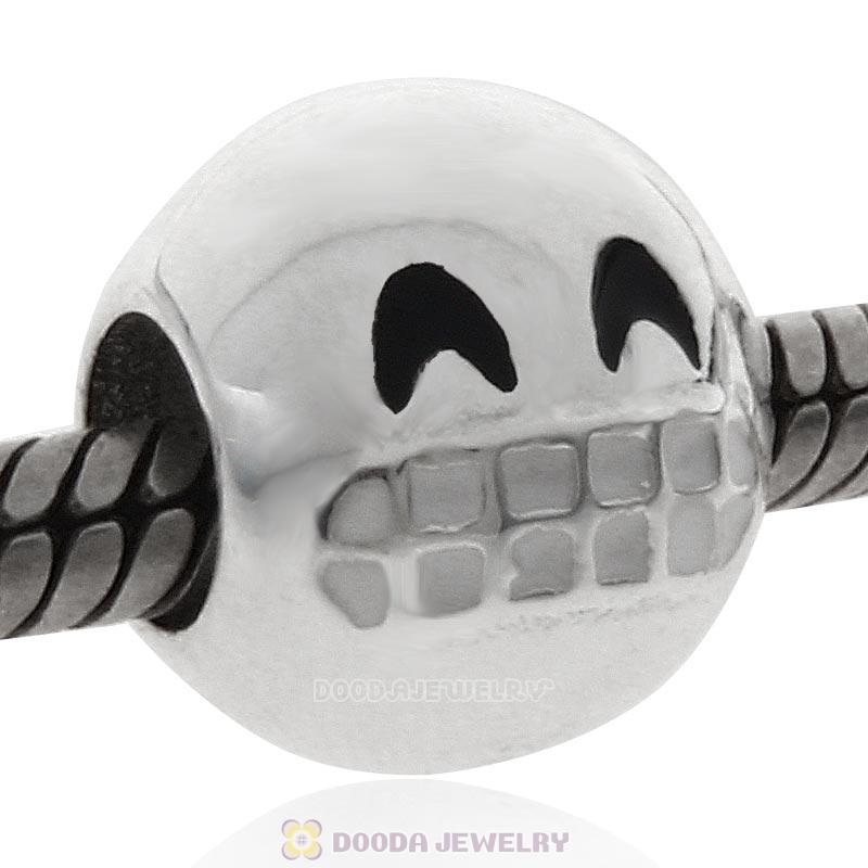 925 Sterling Silver QQ Emoji Grin Face Beads
