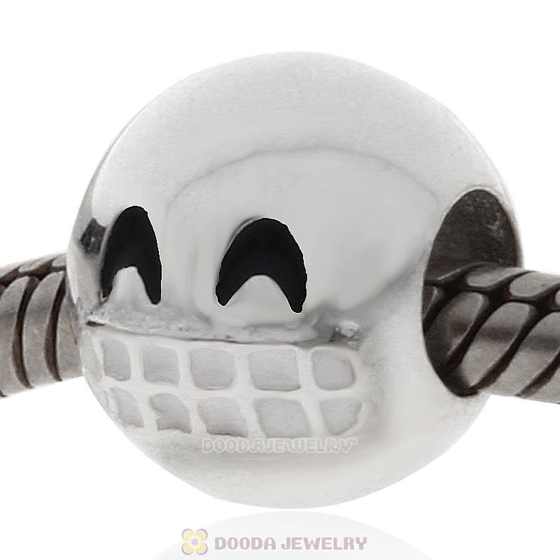 925 Sterling Silver QQ Emoji Grin Face Beads
