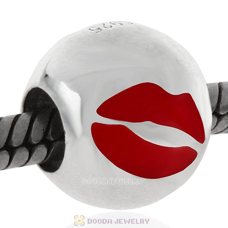 925 Sterling Silver QQ Emoji Red Lip Kiss Face Beads