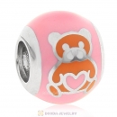925 Sterling Silver Bear Love Charm Pink Bead