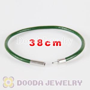 38cm green slippy leather chain, silver plated needle clasp fit Jewelry, European Beads, Lovecharmlinks etc