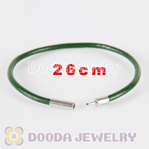 26cm green slippy leather chain, silver plated needle clasp fit Jewelry, European Beads, Lovecharmlinks etc