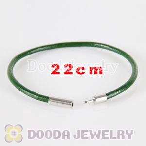 22cm green slippy leather chain, silver plated needle clasp fit Jewelry, European Beads, Lovecharmlinks etc