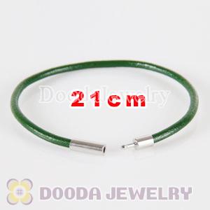 21cm green slippy leather chain, silver plated needle clasp fit Jewelry, European Beads, Lovecharmlinks etc