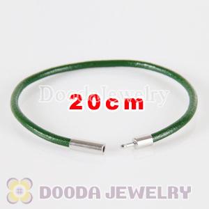 20cm green slippy leather chain, silver plated needle clasp fit Jewelry, European Beads, Lovecharmlinks etc